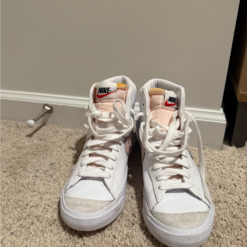 Nike White and Pink High-Top Sneakers